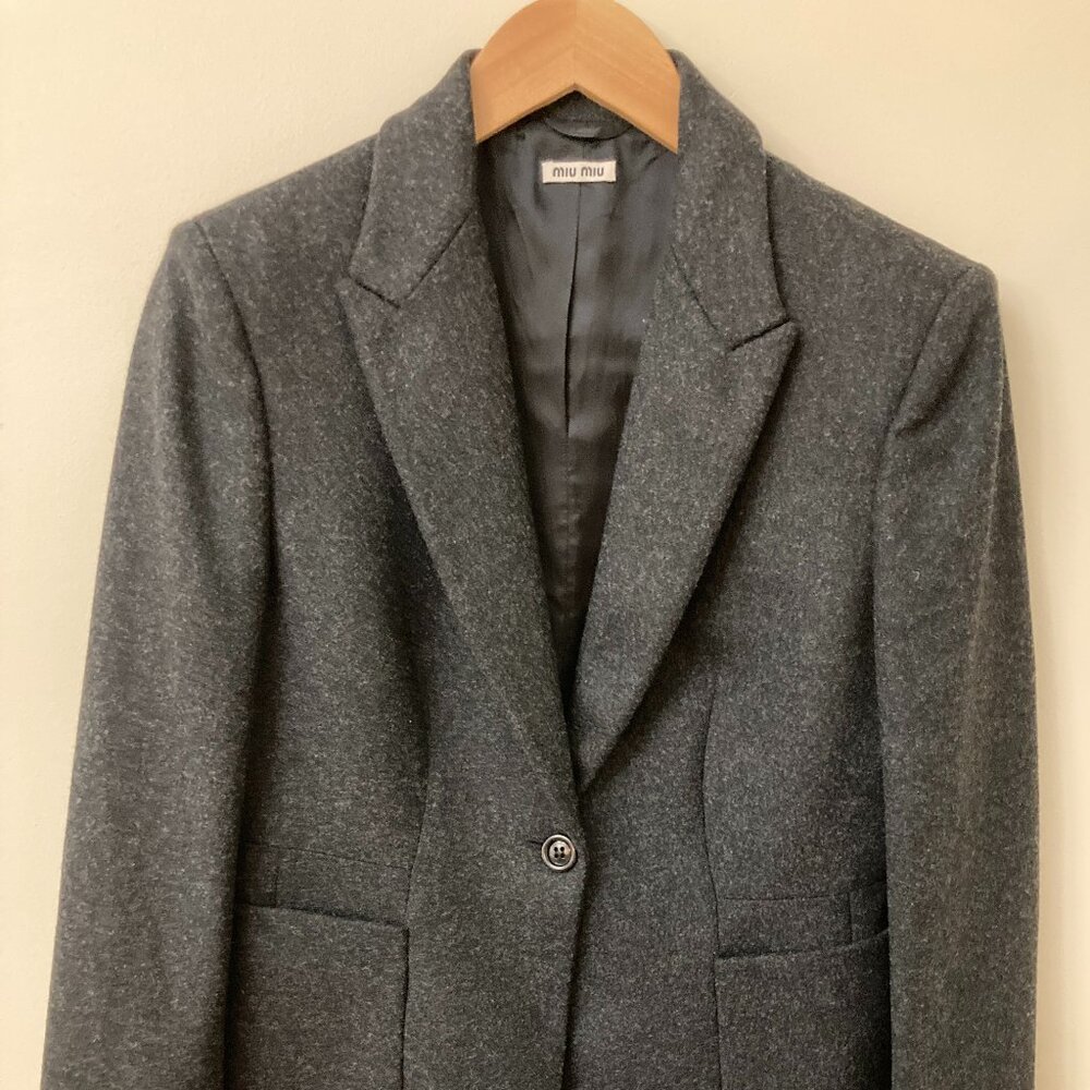EUC Miu Miu Wool Blazer Jacket Charcoal Grey IT46 US10-12